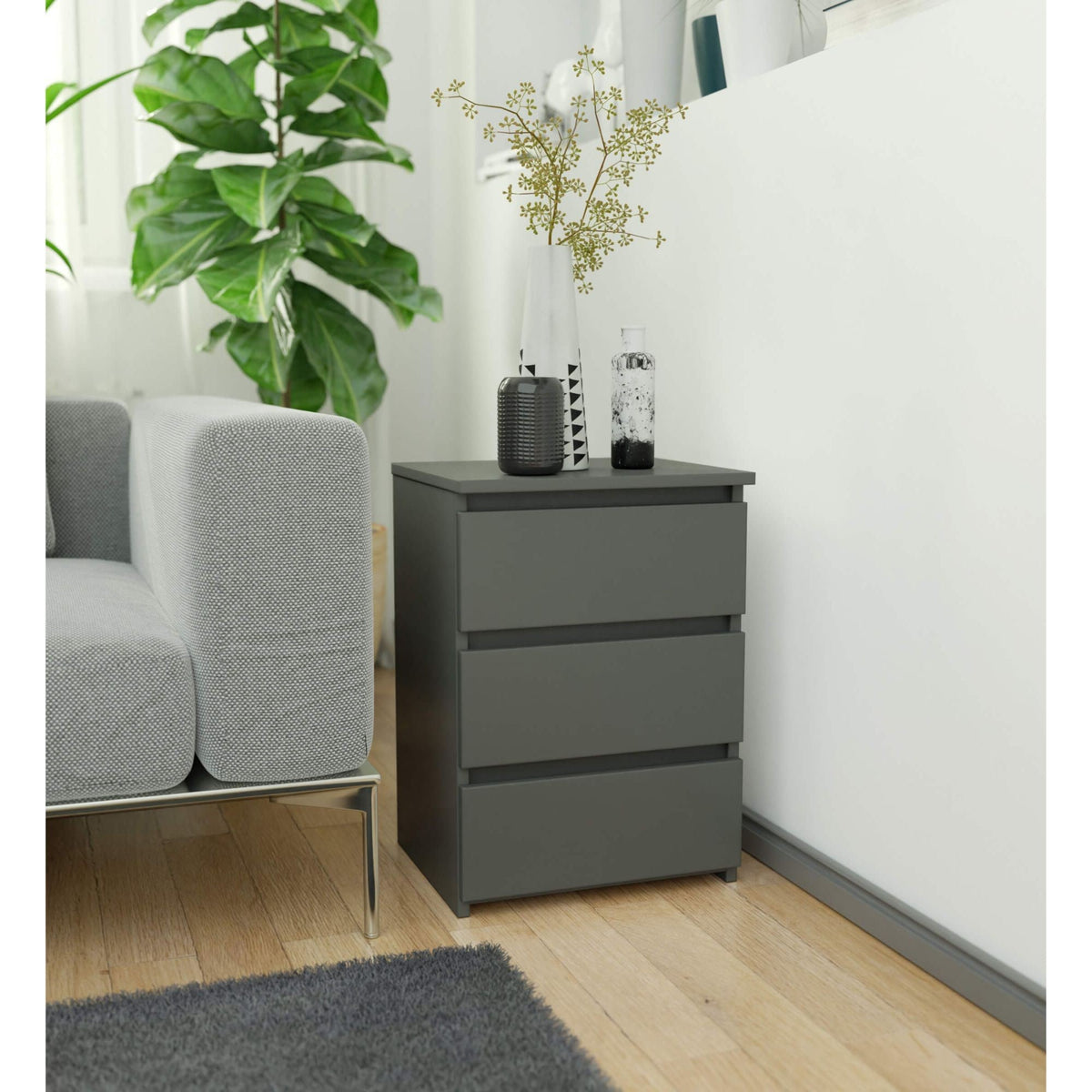 Comodino Nobile 40 cm 3 Cassetti – Grafite Grigio