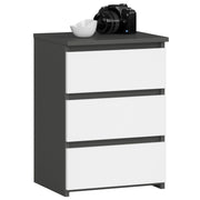 Comodino Nobile 3 Cassetti – Grafite/Bianco 40x35x57 cm
