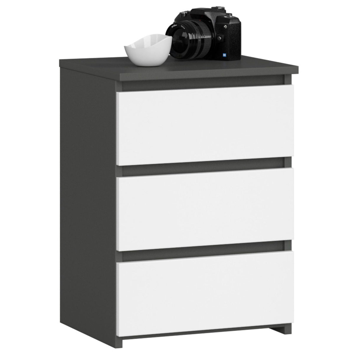 Comodino Nobile 3 Cassetti – Grafite/Bianco 40x35x57 cm