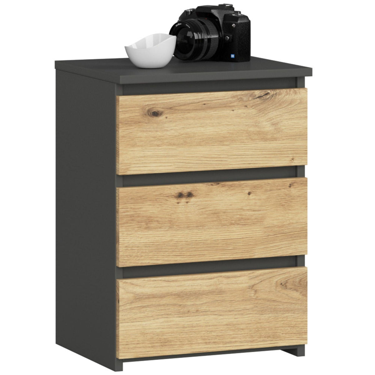 Comodino Nobile 1 Cassetto – Grafite/Rovere 40x35x57 cm