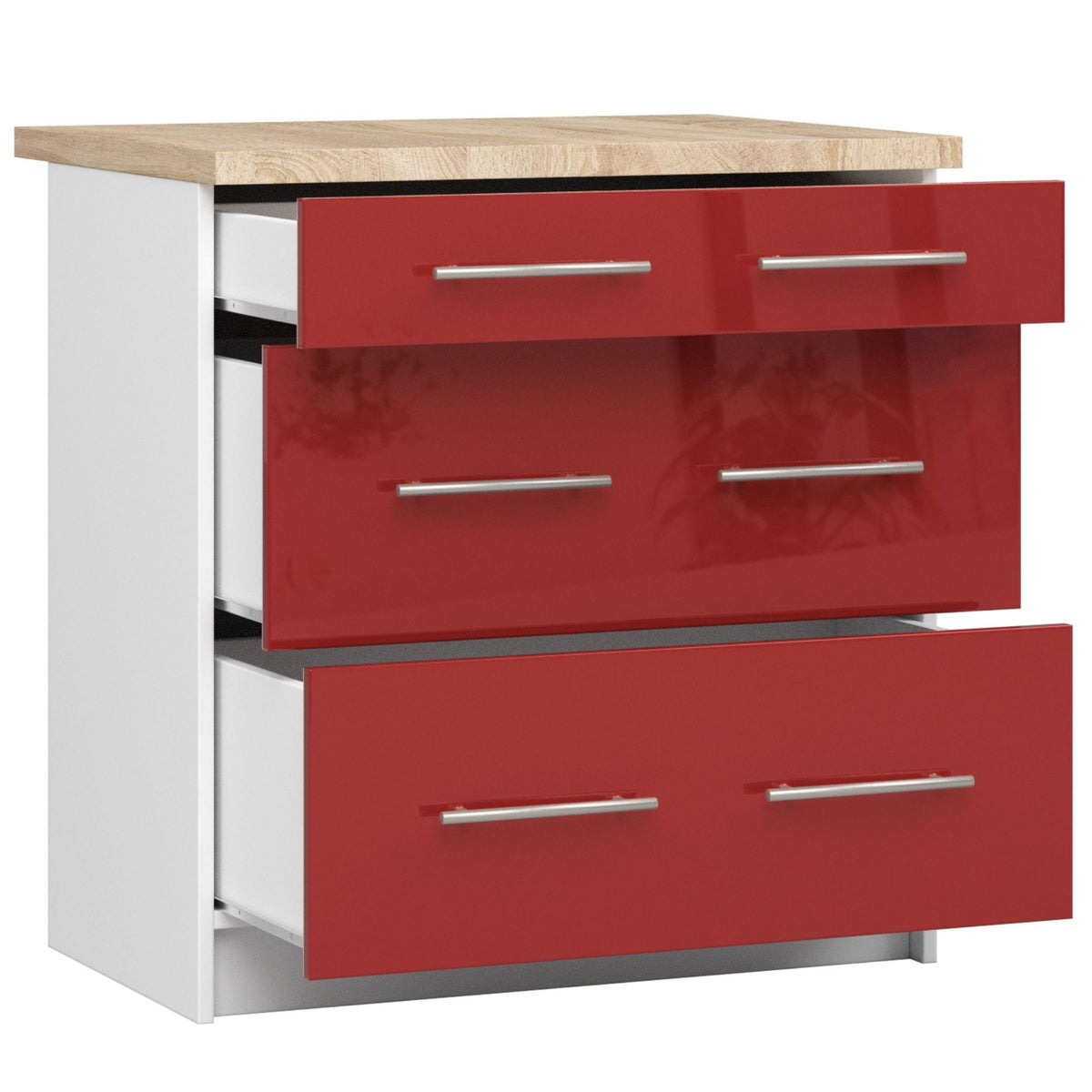 Mobile Cucina Linea 80 cm 3 Cassetti – Bianco/Rosso Lucido