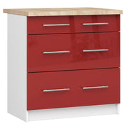 Mobile Cucina Linea 80 cm 3 Cassetti – Bianco/Rosso Lucido