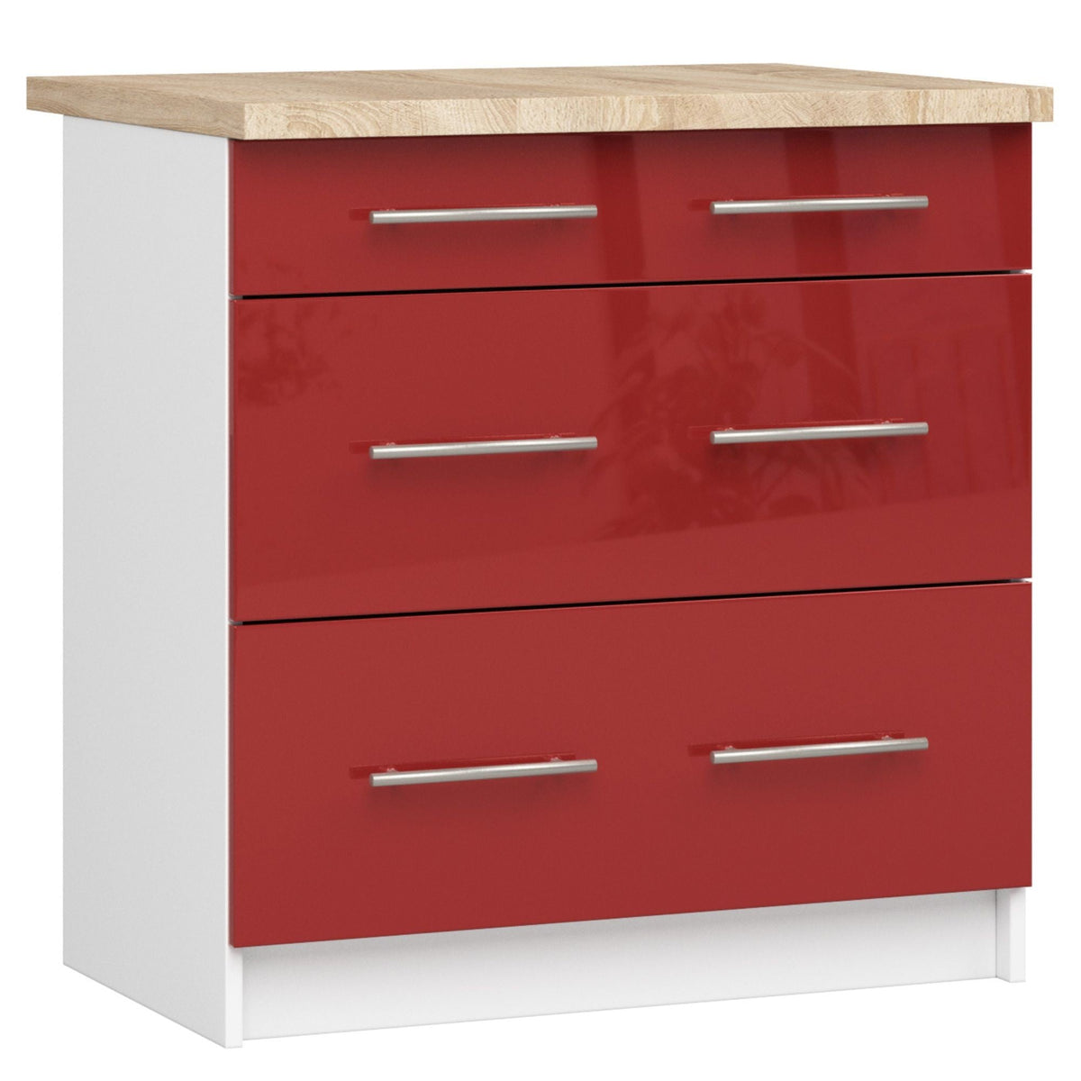 Mobile Cucina Linea 80 cm 3 Cassetti – Bianco/Rosso Lucido