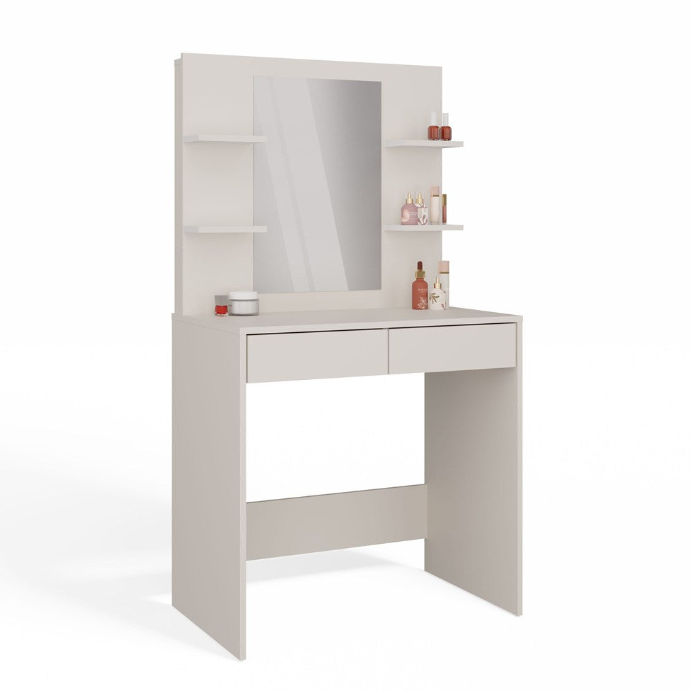 Toeletta Sera 81 cm con Specchio e 4 Ripiani – Beige