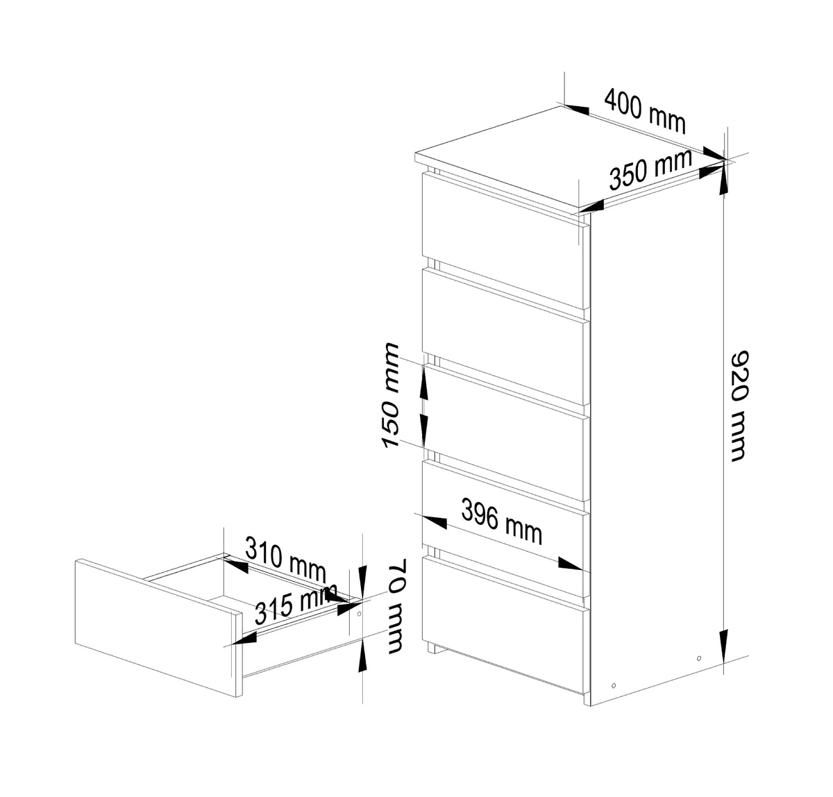 Comodino 1 Cassetto – Rovere Sonoma/Bianco 40 cm