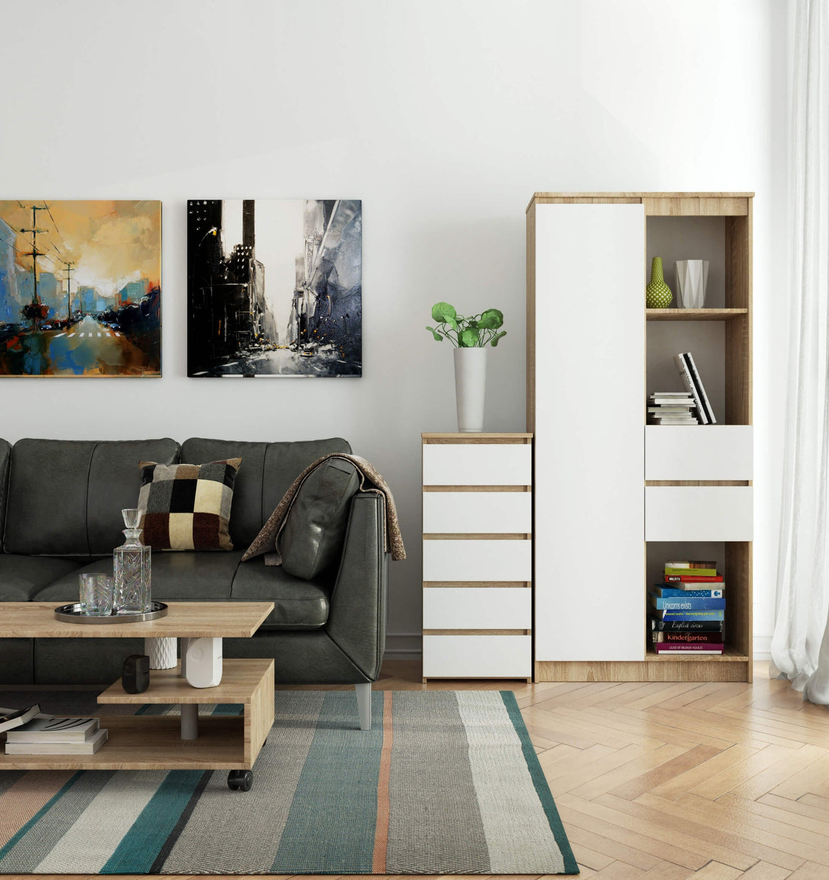 Comodino 1 Cassetto – Rovere Sonoma/Bianco 40 cm