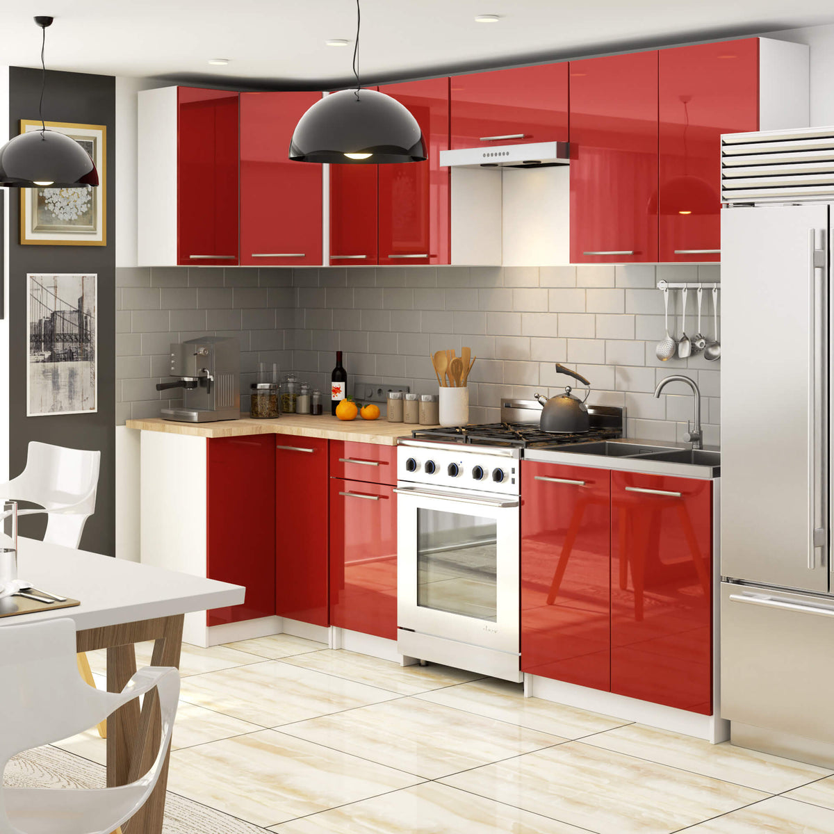 Pensile Cucina Linea 50 cm 1 Anta – Bianco/Rosso Lucido
