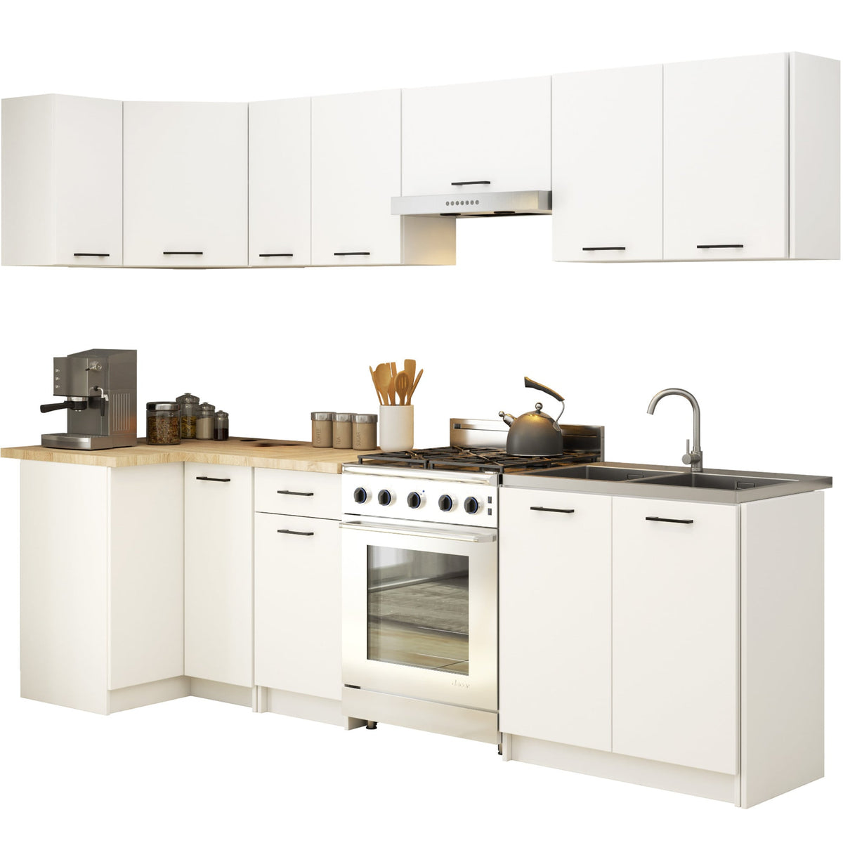 Set Cucina Linea 9 Elementi – Bianco/Sonoma 300x46x203 cm