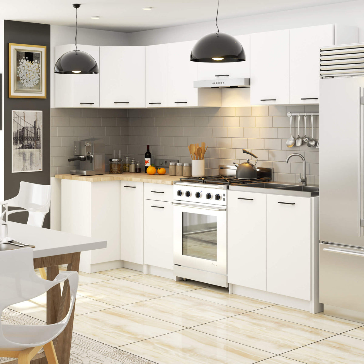 Set Cucina Linea 9 Elementi – Bianco/Sonoma 300x46x203 cm