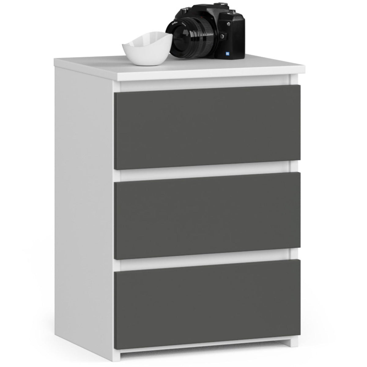 Comodino Nobile 40 cm 3 Cassetti – Bianco/Grigio