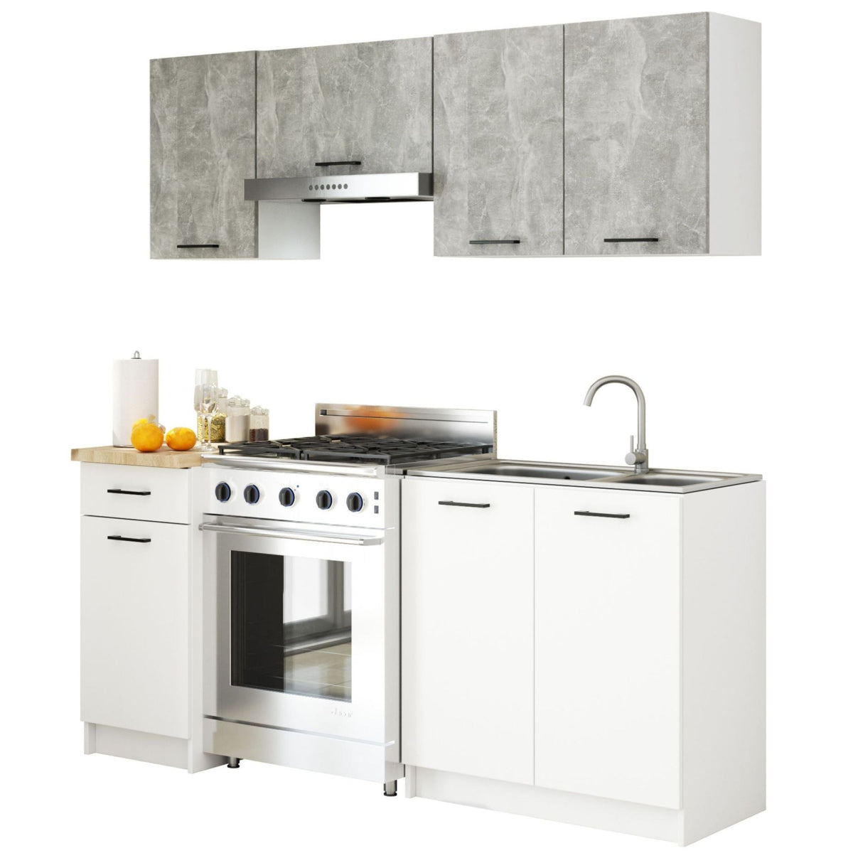 Set Cucina Linea 5 Elementi – Beton/Bianco 180x46x203 cm