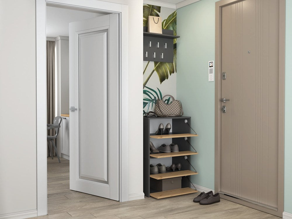 Scarpiera Aura 60 cm 4 Ante – Antracite e Rovere