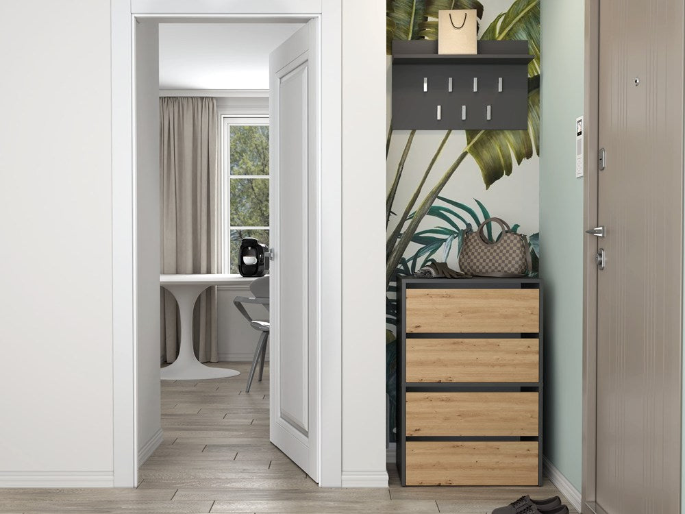 Scarpiera Aura 60 cm 4 Ante – Antracite e Rovere