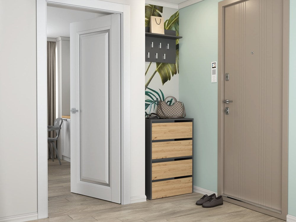 Scarpiera Aura 60 cm 4 Ante – Antracite e Rovere