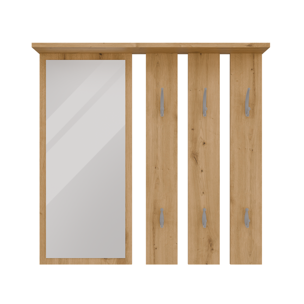 Appendiabiti da Parete Luce con Specchio e Ripiano – Rovere Artisan 85×15×82 cm