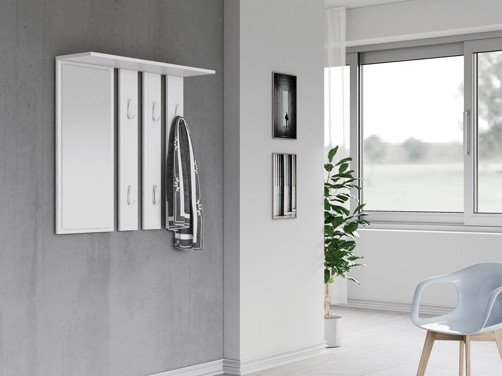 Appendiabiti Opal con Specchio – Bianco Opaco 85x15x82 cm