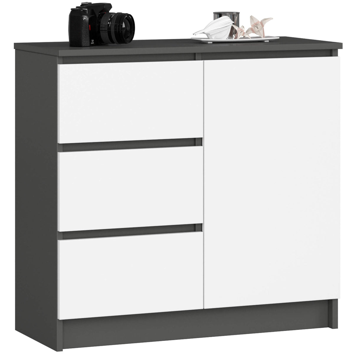Cassettiera Aria 80 cm 1 Anta 3 Cassetti – Grafite/Bianco
