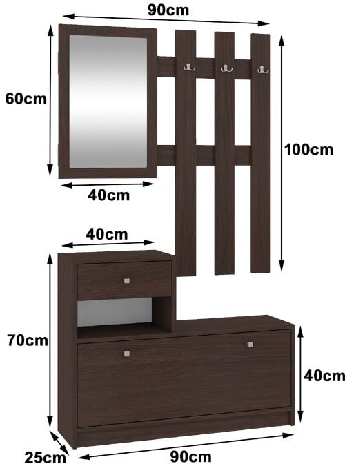 Set Ingresso Velia Wengè con Specchio e Appendiabiti