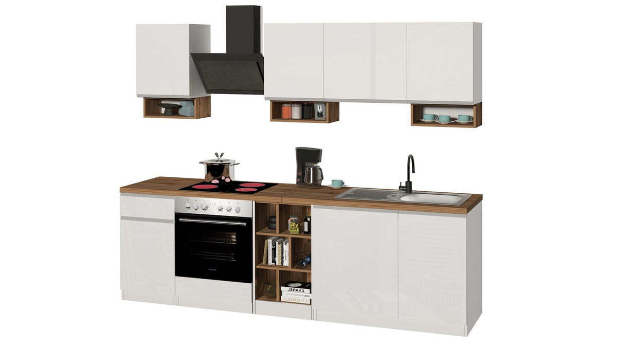 Cucina lineare SOLE da 256 cm, composizione 1