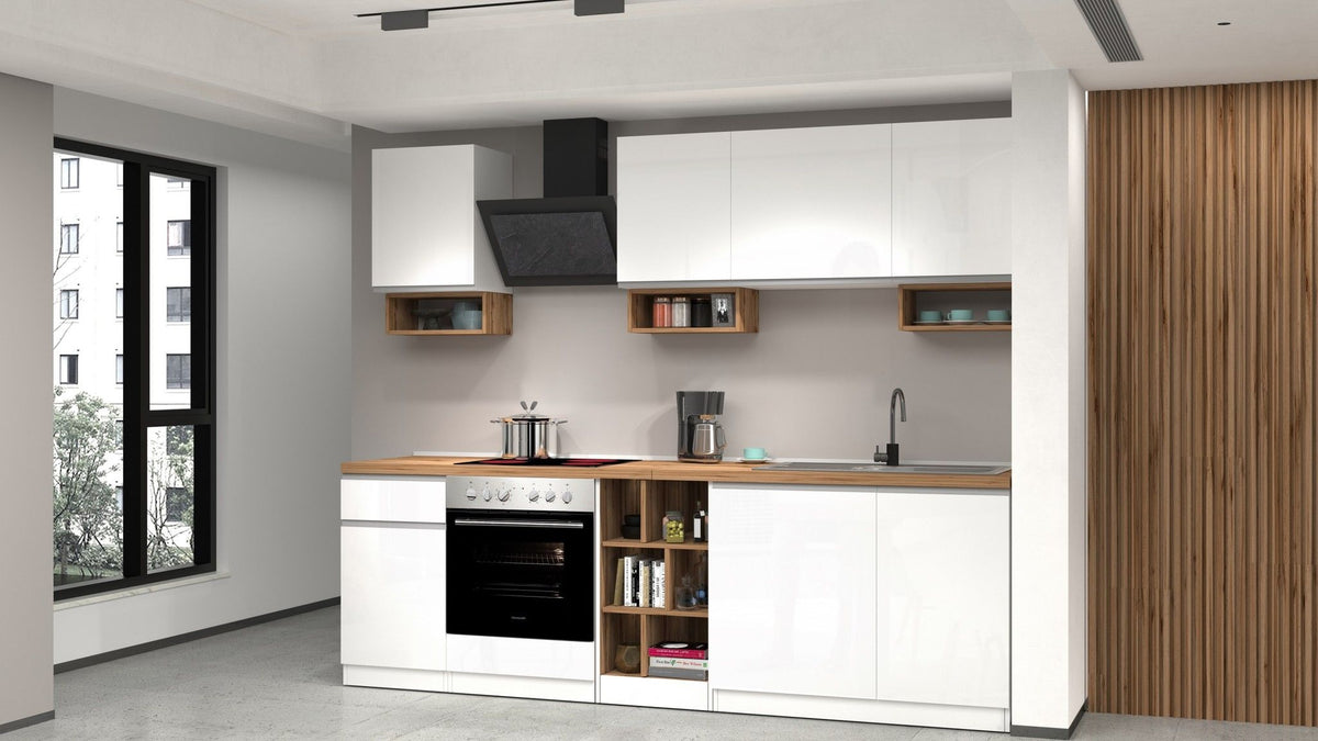 Cucina lineare SOLE da 256 cm, composizione 1