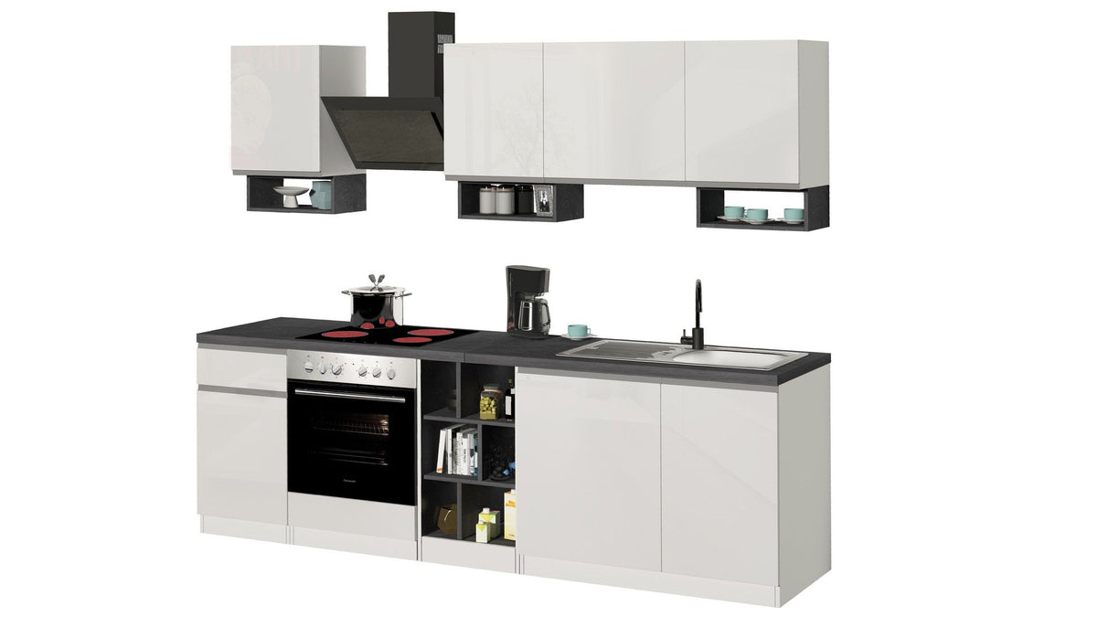 Cucina lineare SOLE da 256 cm, composizione 1