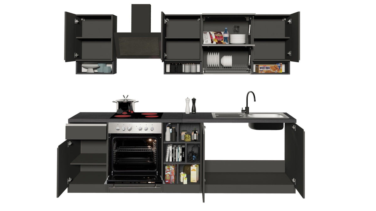 Cucina lineare SOLE 256 cm, composizione 2.