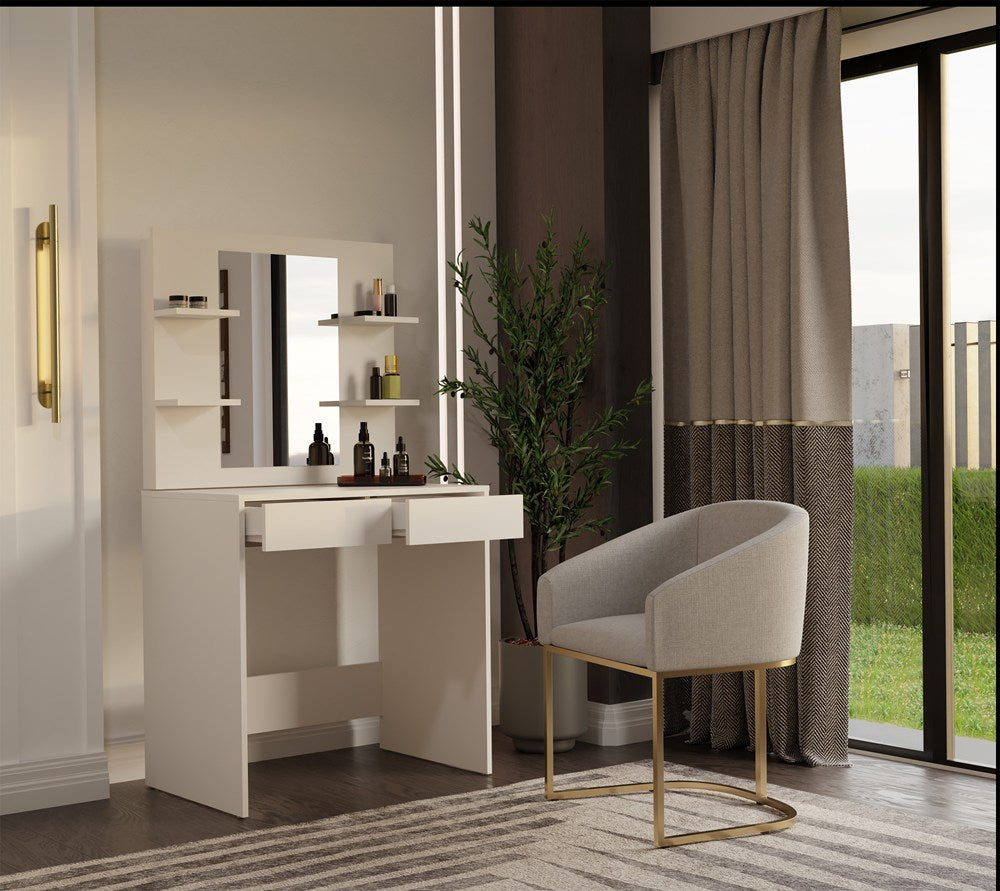 Toeletta Sera 81 cm con Specchio e 4 Ripiani – Beige