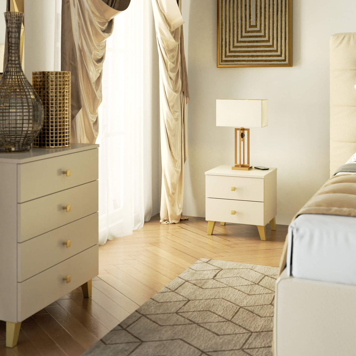 Comodino Nobile 40 cm 2 Cassetti – Cashmere e Oro