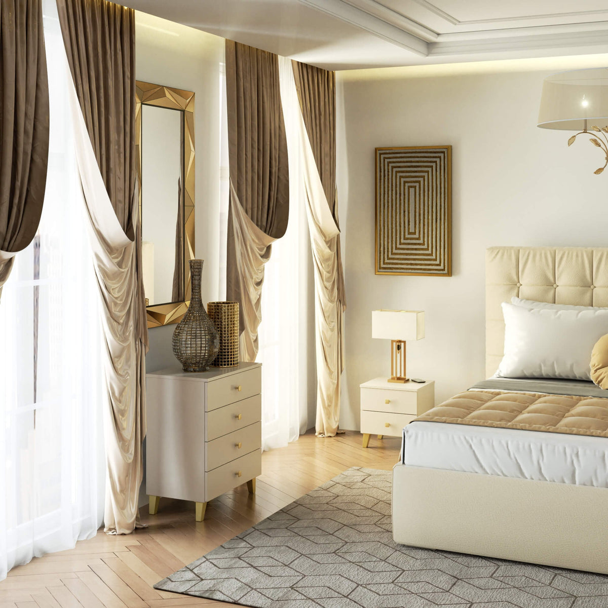 Comodino Nobile 40 cm 2 Cassetti – Cashmere e Oro