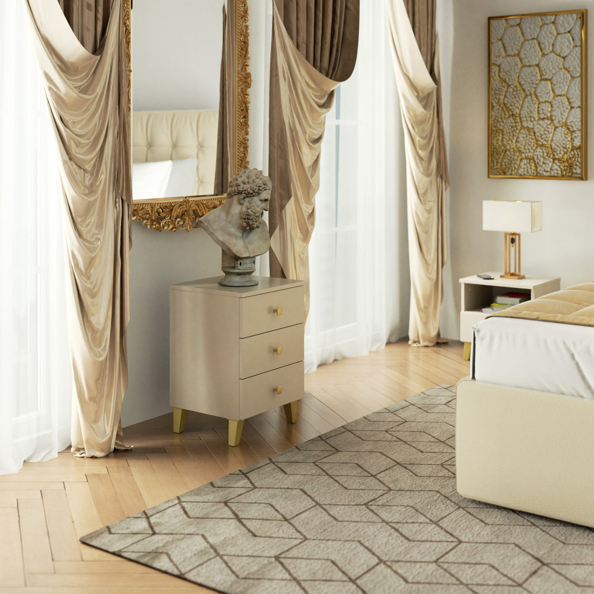 Comodino Nobile 40 cm 3 Cassetti – Cashmere e Oro