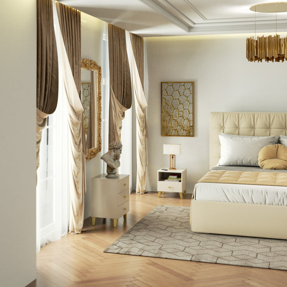 Comodino Nobile 40 cm 3 Cassetti – Cashmere e Oro