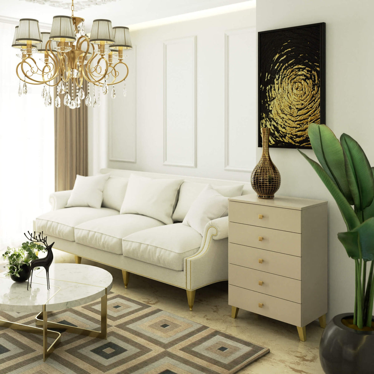 Cassettiera Nobile 60 cm 5 Cassetti – Cashmere e Oro