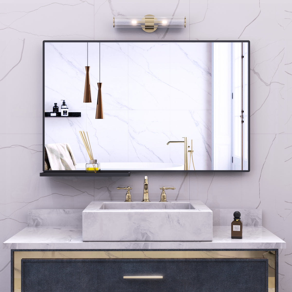 Specchio Bagno 102x76cm con Mensola Nero