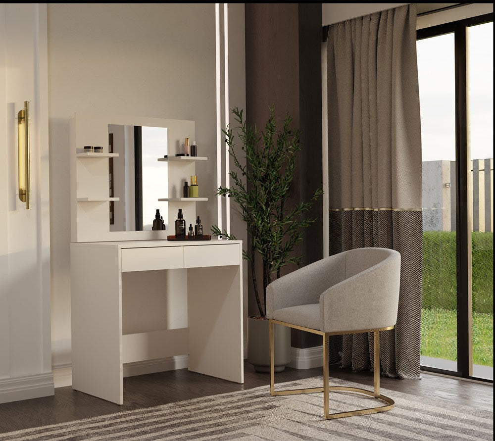 Toeletta Sera 81 cm con Specchio e 4 Ripiani – Beige