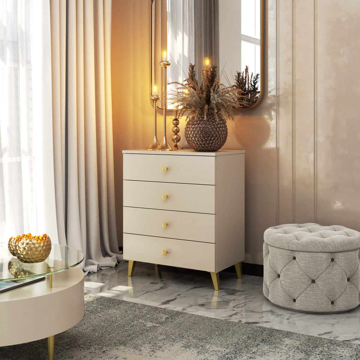 Cassettiera Nobile 60 cm 4 Cassetti – Cashmere e Oro