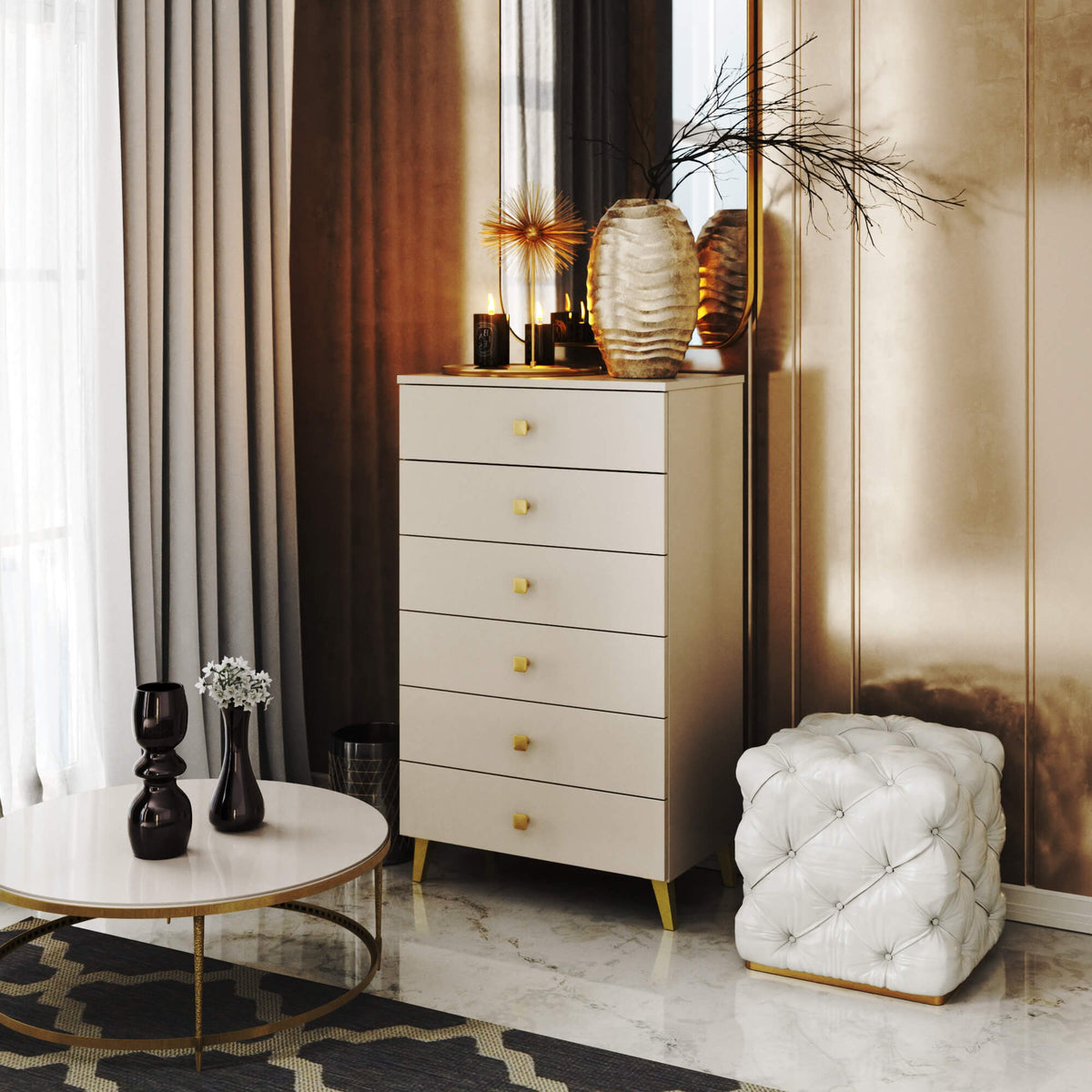 Cassettiera Nobile 60 cm 6 Cassetti – Cashmere e Oro