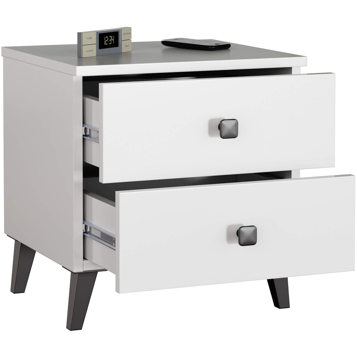 Comodino Mobi 2 Cassetti – Bianco/Nero 40x37x43 cm