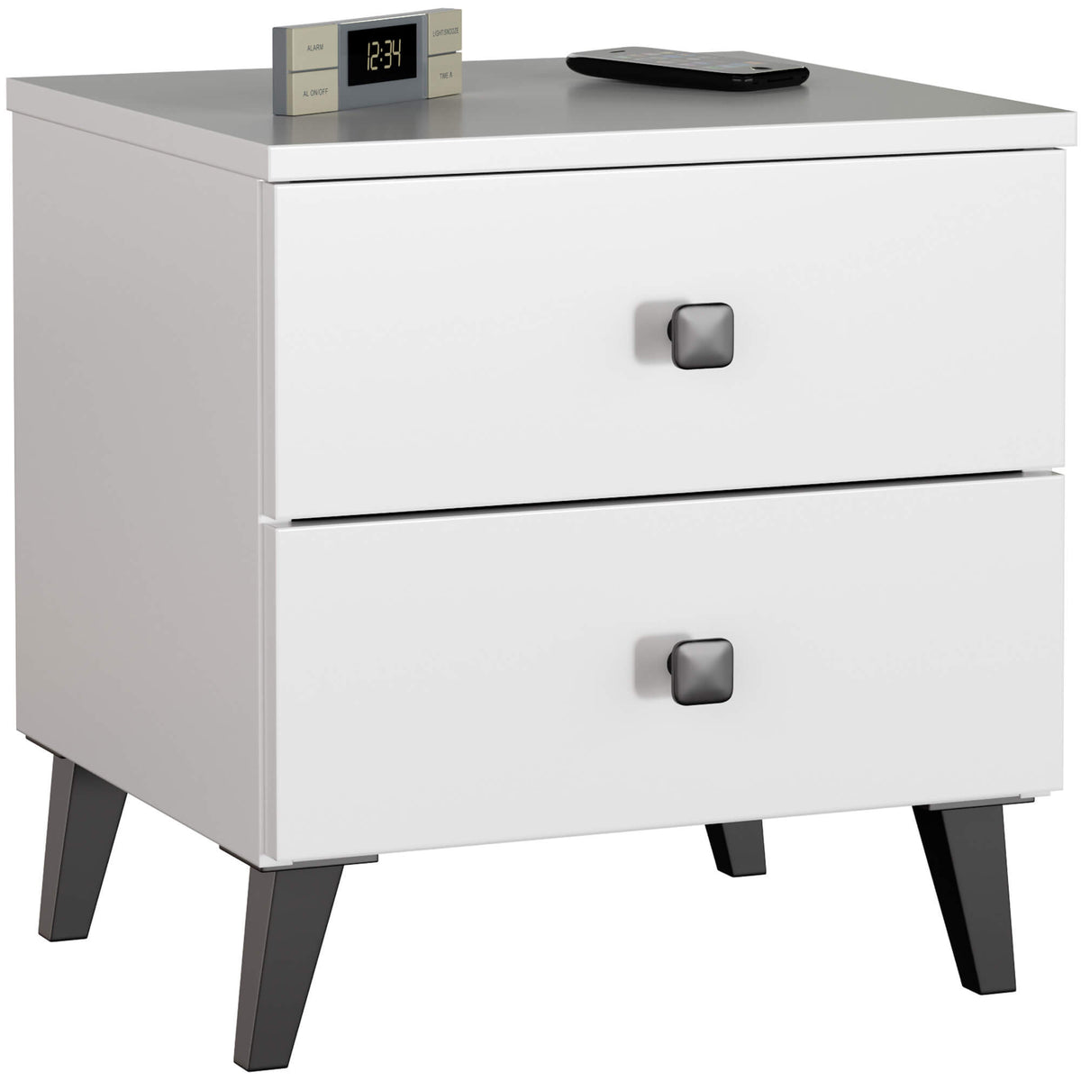 Comodino Mobi 2 Cassetti – Bianco/Nero 40x37x43 cm