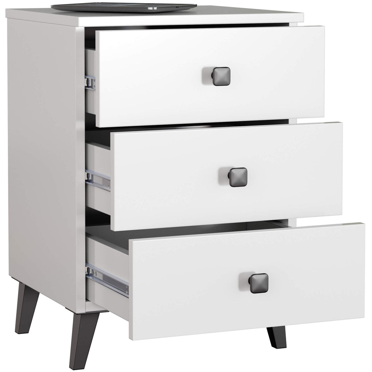 Comodino Mobi 3 Cassetti – Bianco/Nero 40x37x58 cm