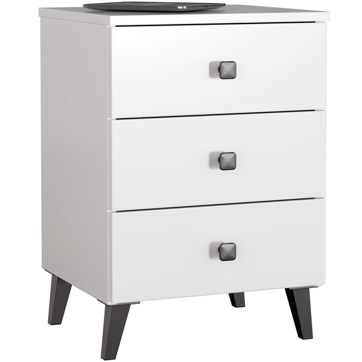 Comodino Mobi 3 Cassetti – Bianco/Nero 40x37x58 cm