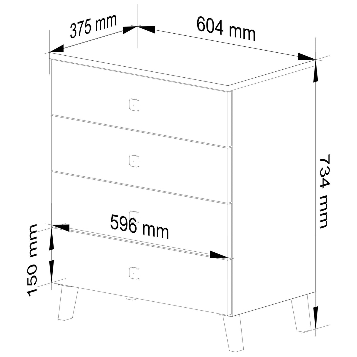Cassettiera Aria 60 cm 4 Cassetti – Bianco/Nero