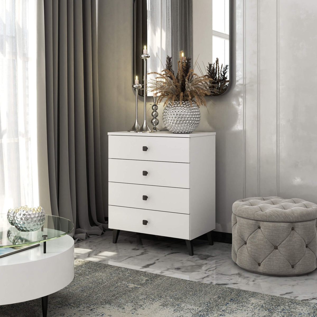 Cassettiera Aria 60 cm 4 Cassetti – Bianco/Nero
