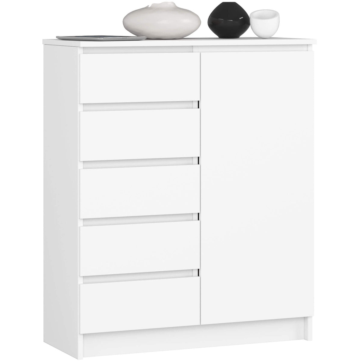 Cassettiera Linea 80 cm 1 Anta 5 Cassetti – Bianco