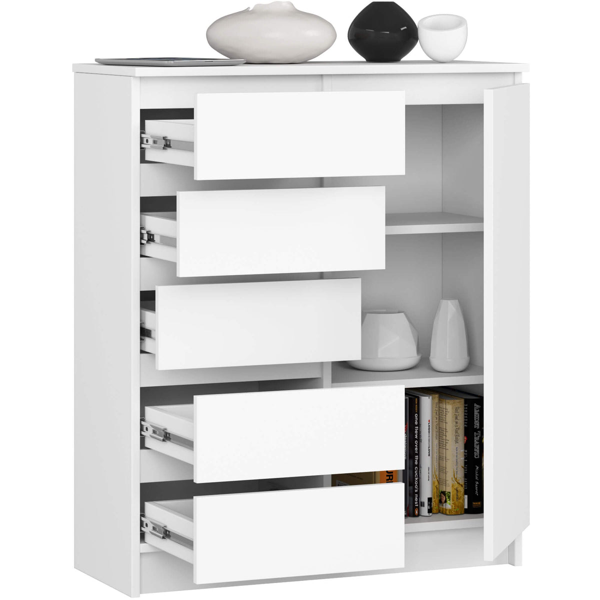 Cassettiera Linea 80 cm 1 Anta 5 Cassetti – Bianco