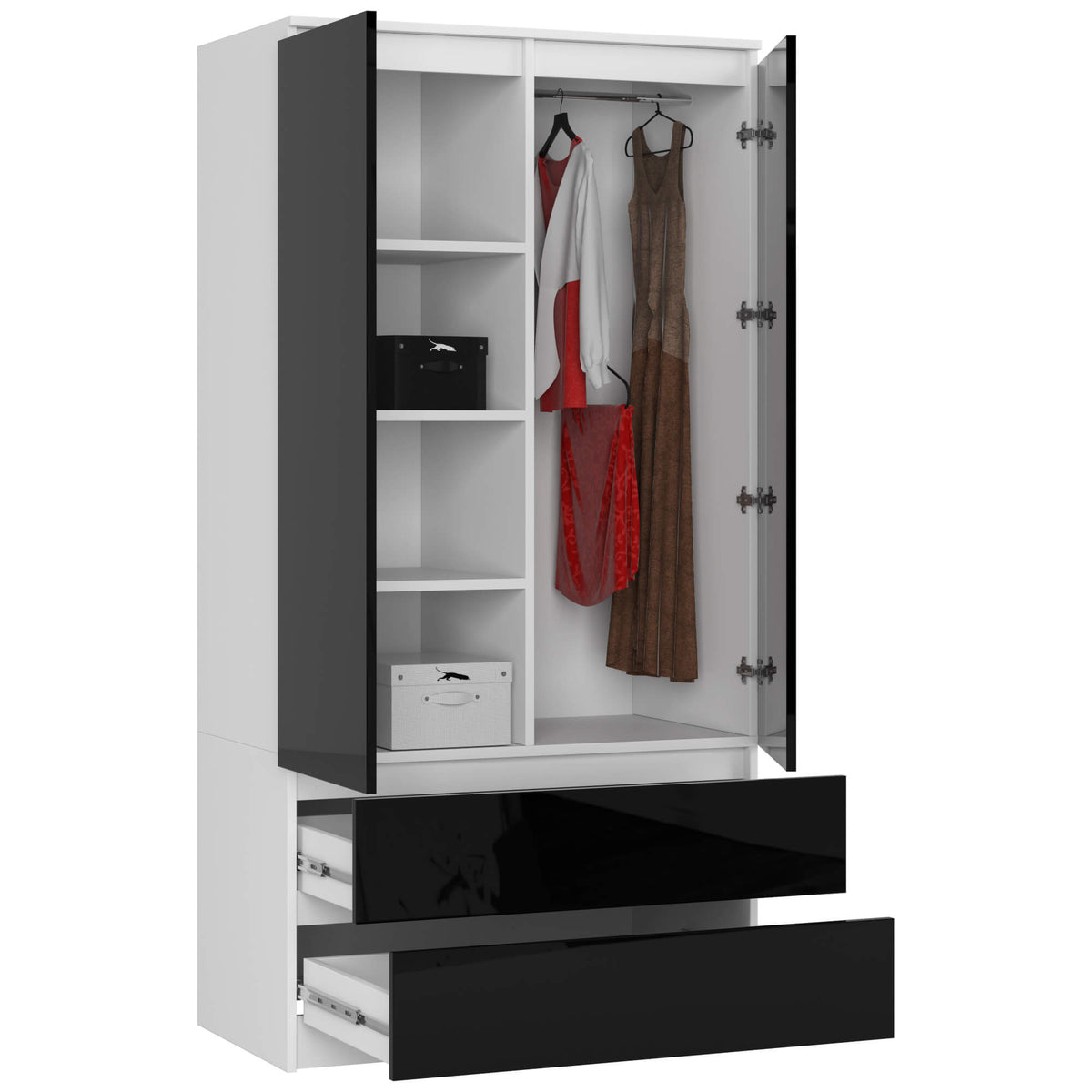 Armadio S 90 cm 2 Ante 2 Cassetti — Nero Lucido