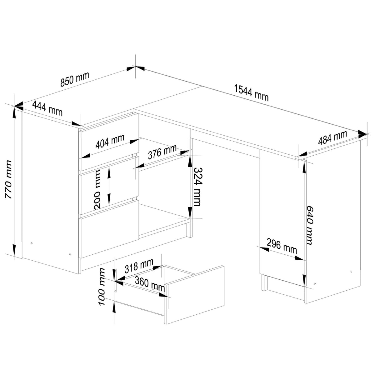 Scrivania Angolare Linea – Bianco/Grafite 155x85x77 cm