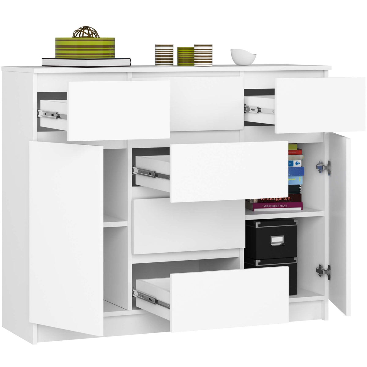 Credenza Linea 120 cm 6 Cassetti 2 Ante – Bianco