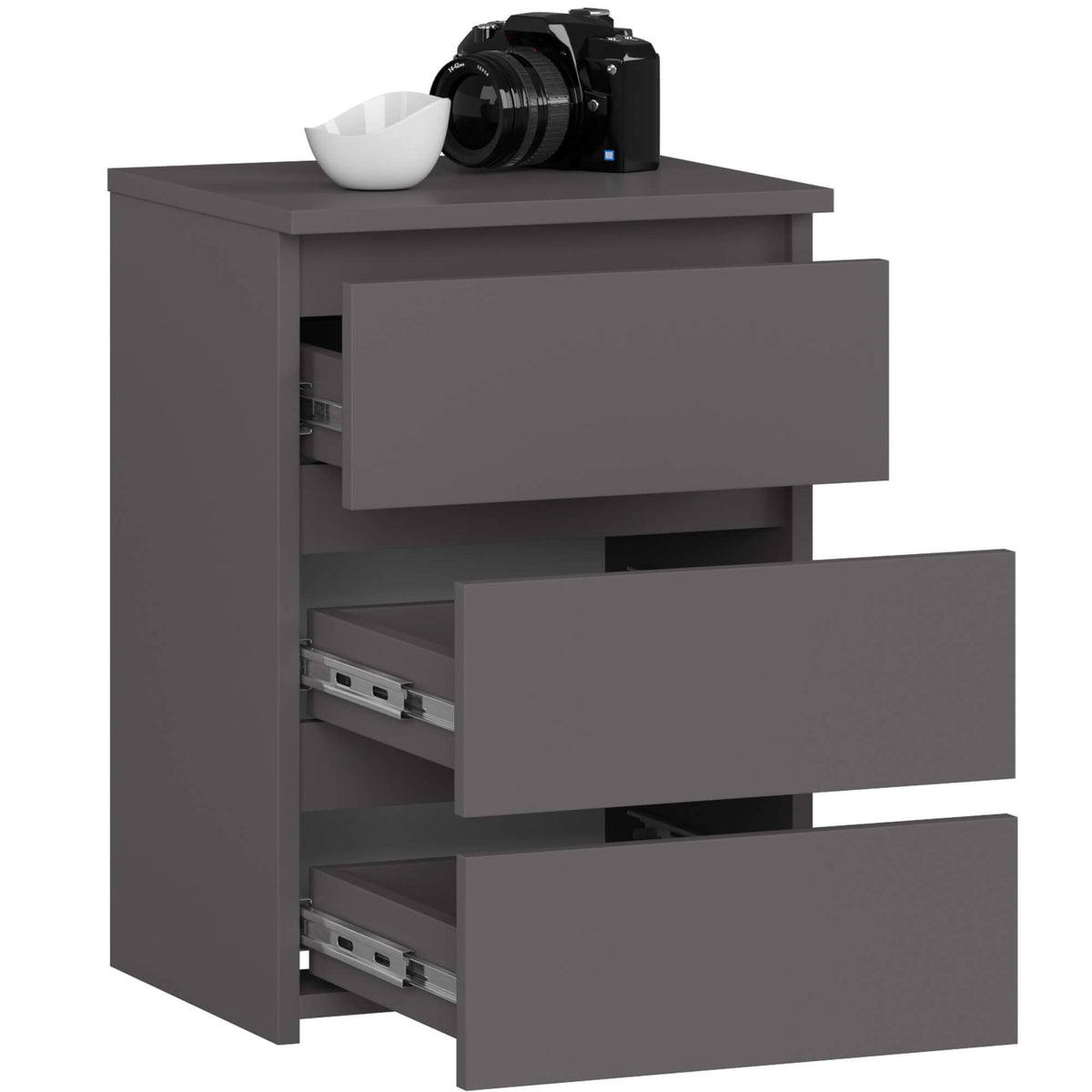 Comodino Nobile 40 cm 3 Cassetti – Grafite Grigio