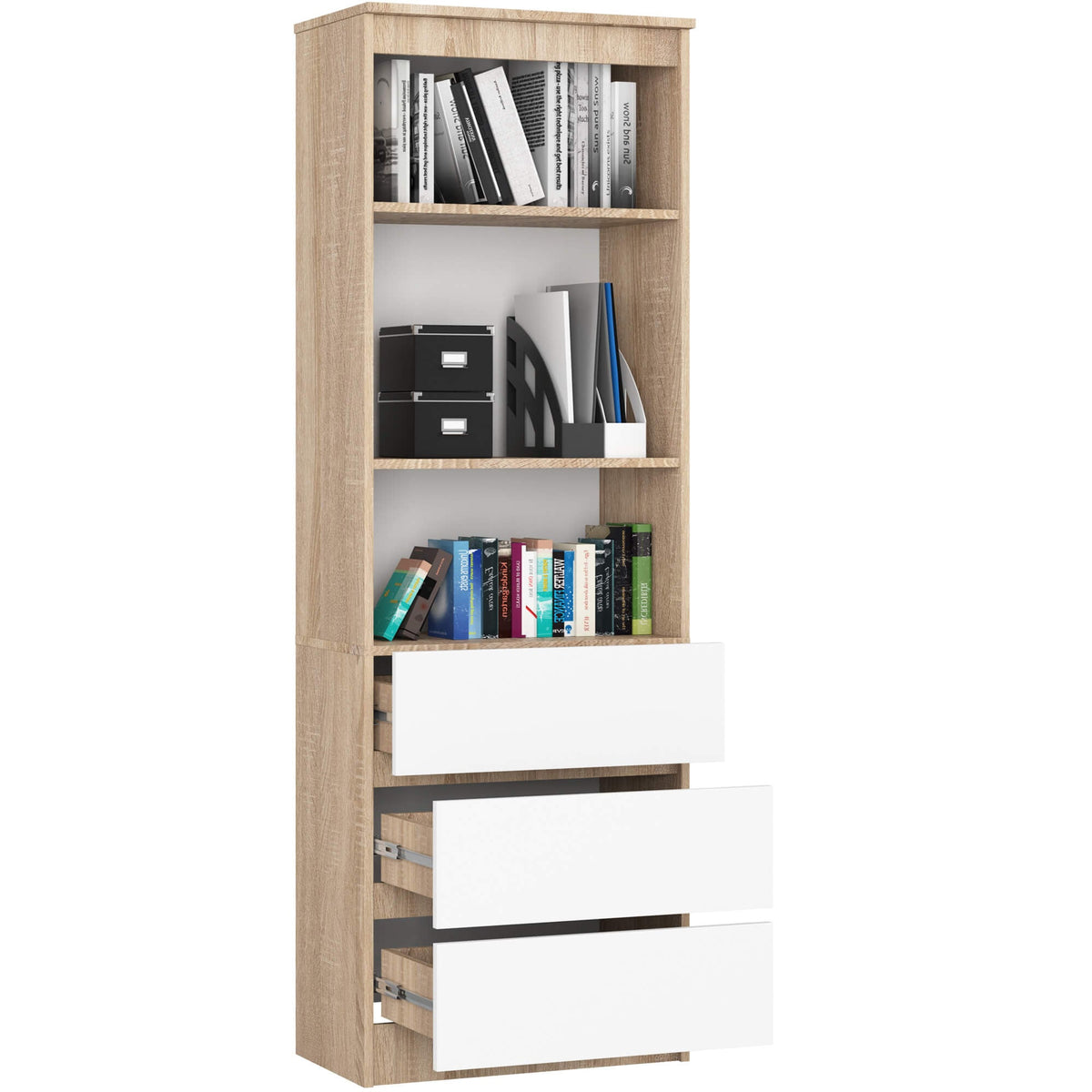 Libreria Linea 60 cm 3 Cassetti – Sonoma/Bianco