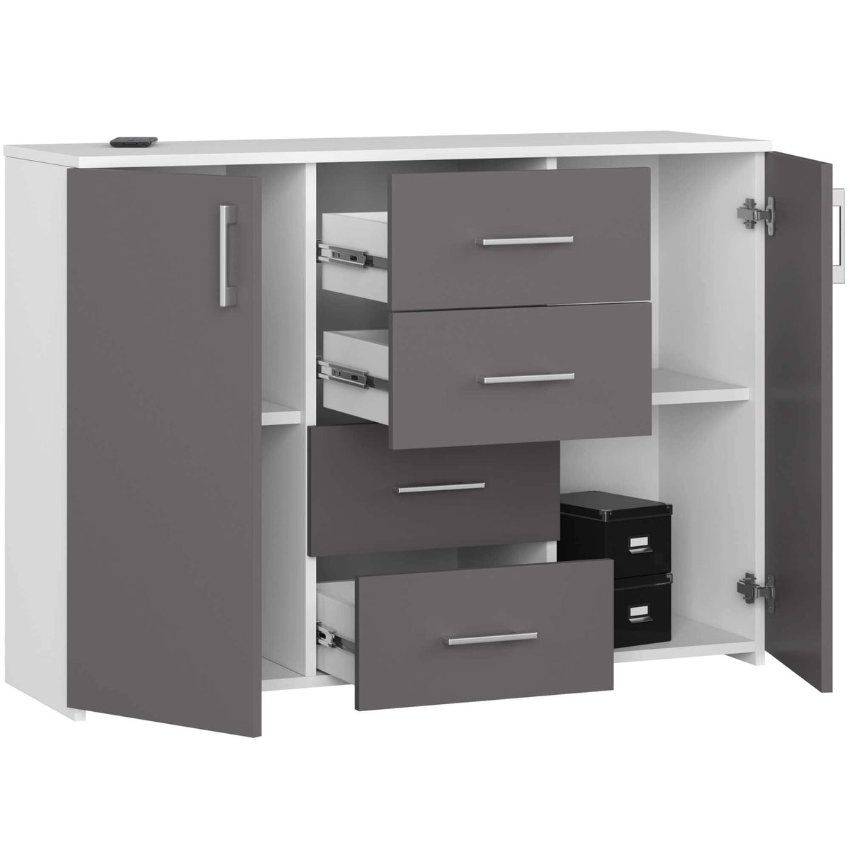 Cassettiera Linea 110 cm 2 Ante 4 Cassetti – Bianco/Grafite